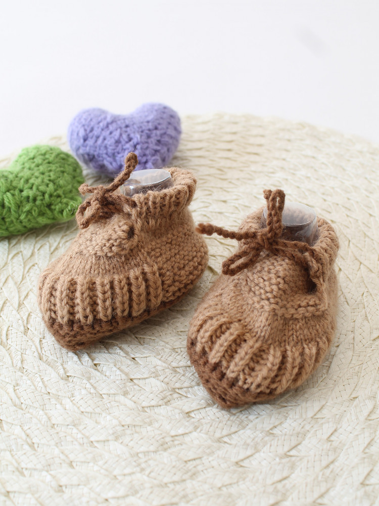 Image of Woonie Handknitted Baby Booties - Brown