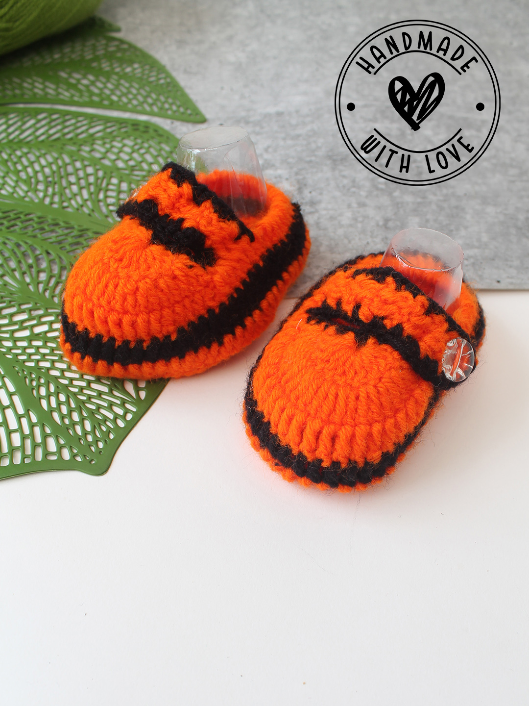 Woonie Handmade Self Design Booties - Orange