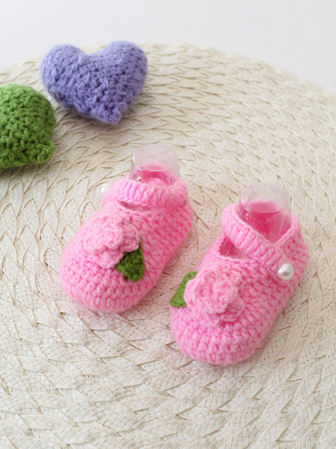 Woonie Handmade Floral Strap Booties - Pink