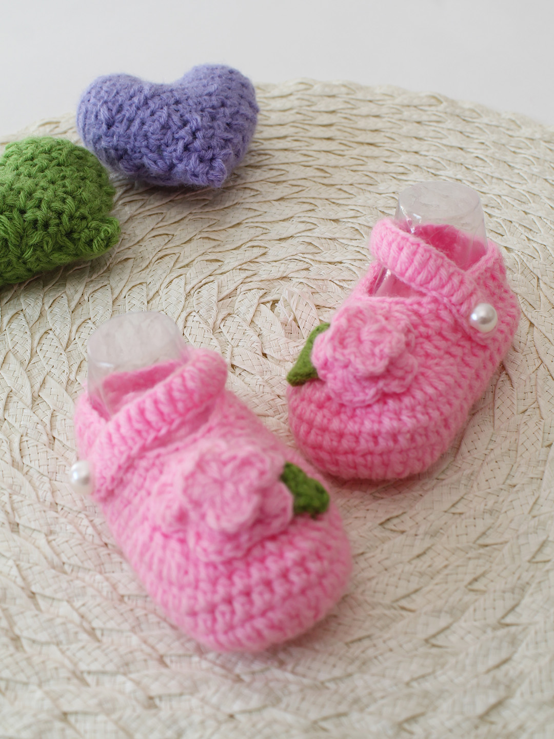 Woonie Handmade Floral Strap Booties - Pink