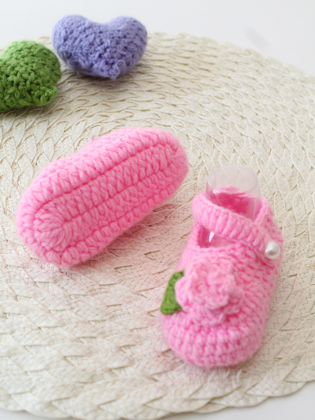 Woonie Handmade Floral Strap Booties - Pink