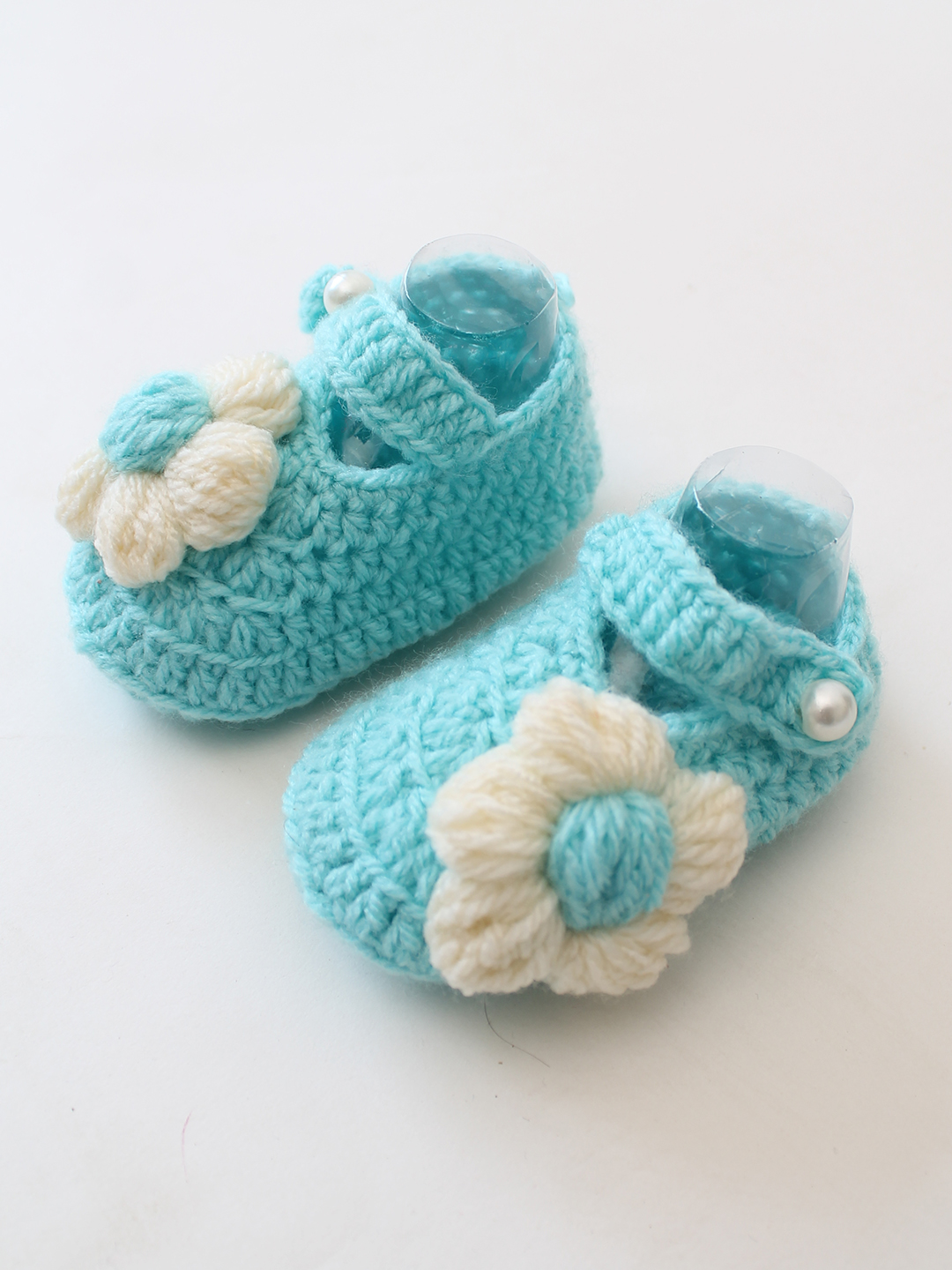 Woonie Handmade Crochet Floral Booties - Sky Blue