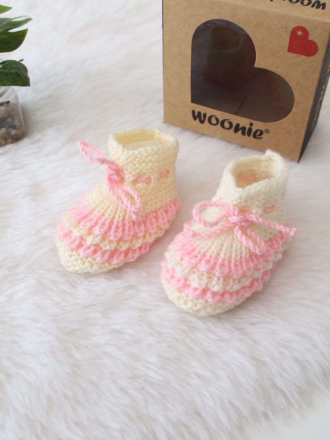 Woonie Handmade Striped Booties - Cream