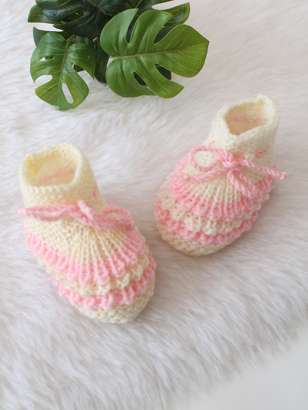 Woonie Handmade Striped Booties - Cream