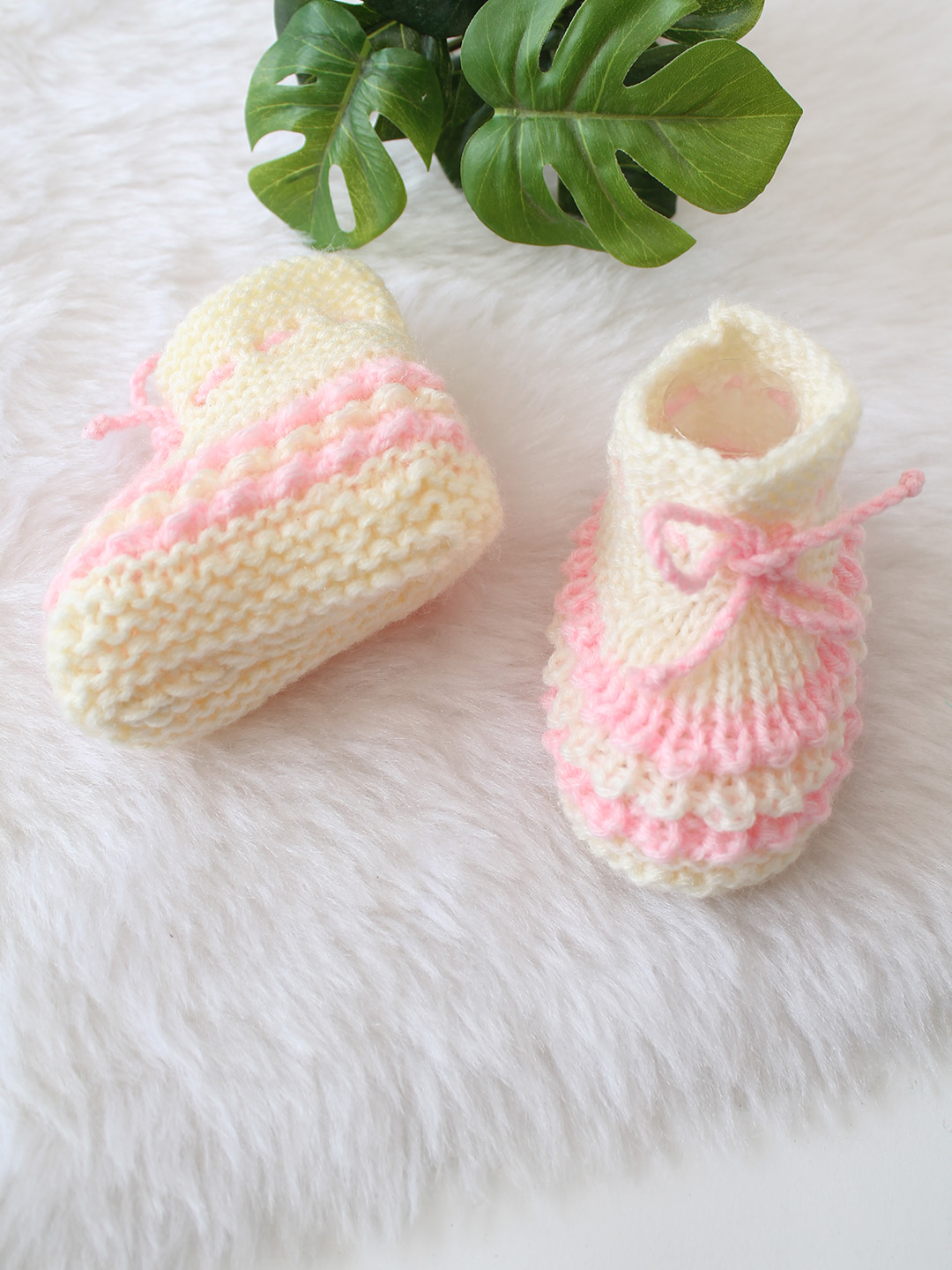 Woonie Handmade Striped Booties - Cream