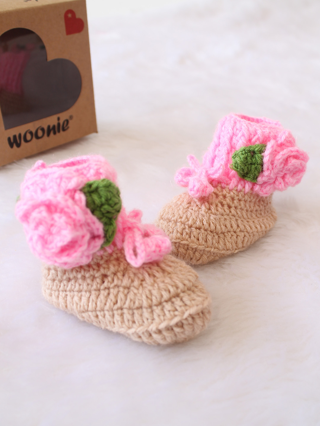 Woonie Handmade Dual Shade Rose Booties - Beige