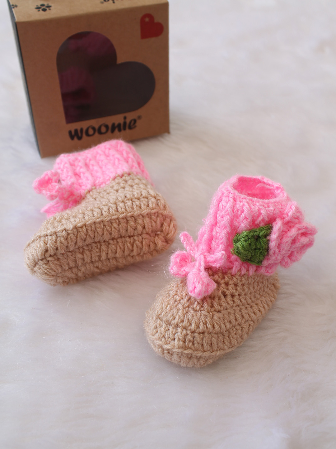 Woonie Handmade Dual Shade Rose Booties - Beige