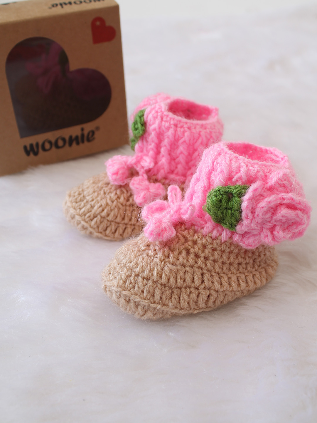 Woonie Handmade Dual Shade Rose Booties - Beige