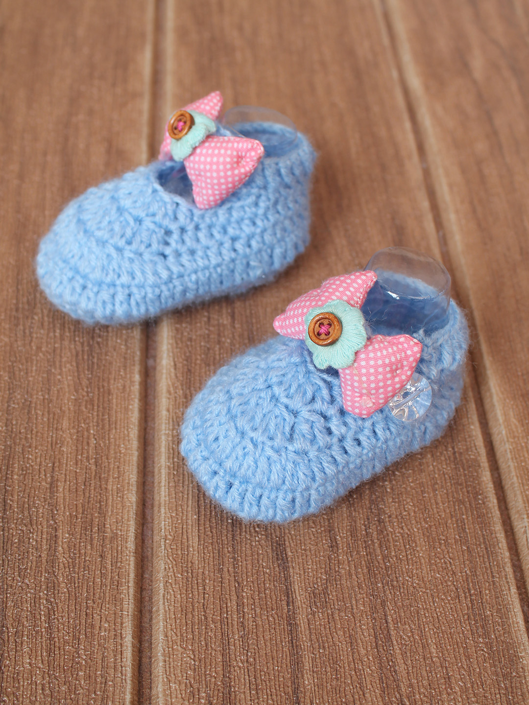 Woonie Handmade Bow Detailed Booties - Sky Blue