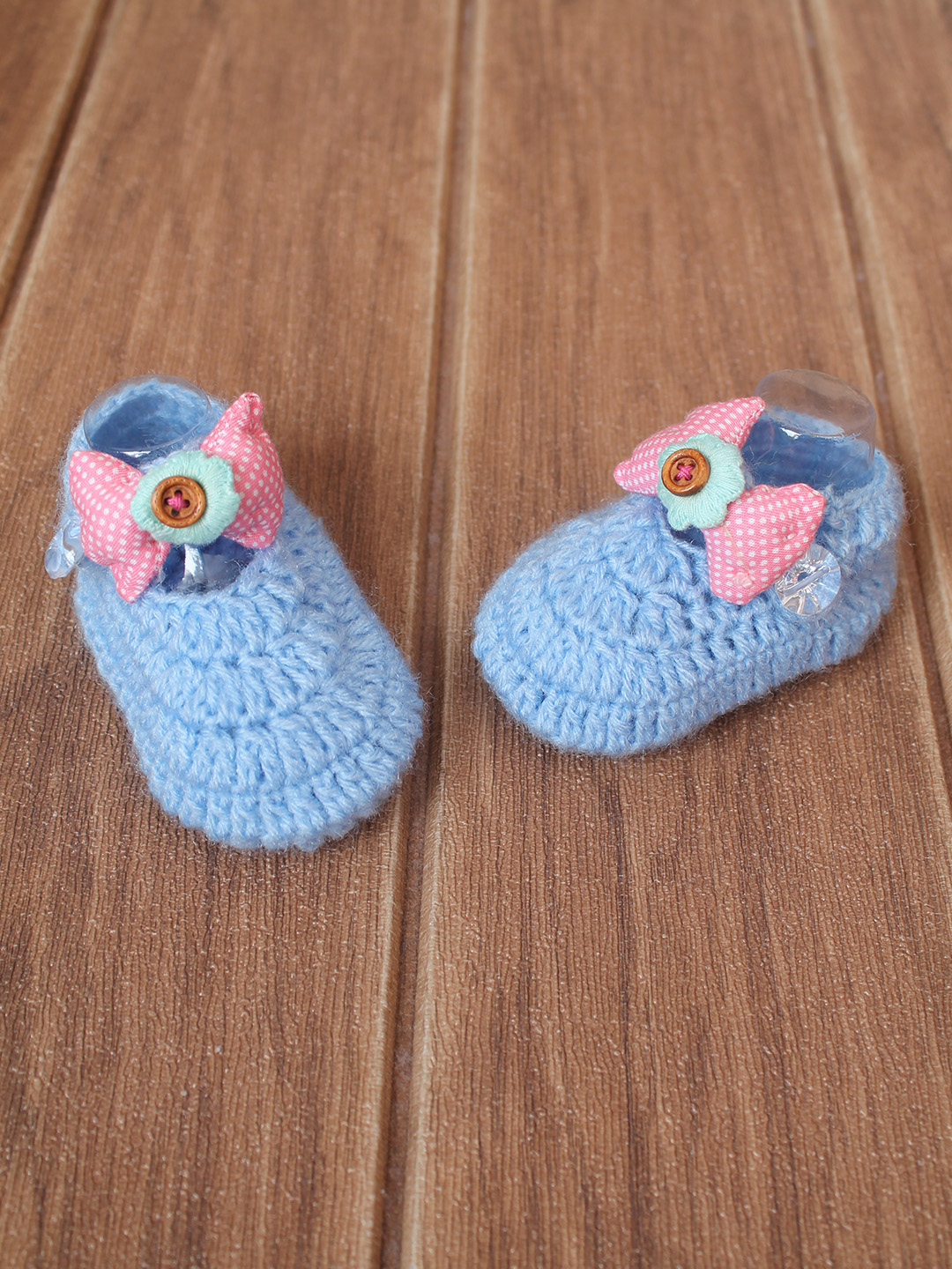 Woonie Handmade Bow Detailed Booties - Sky Blue