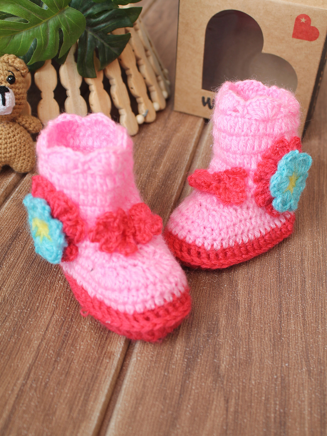 Woonie Handmade Applique Booties - Pink