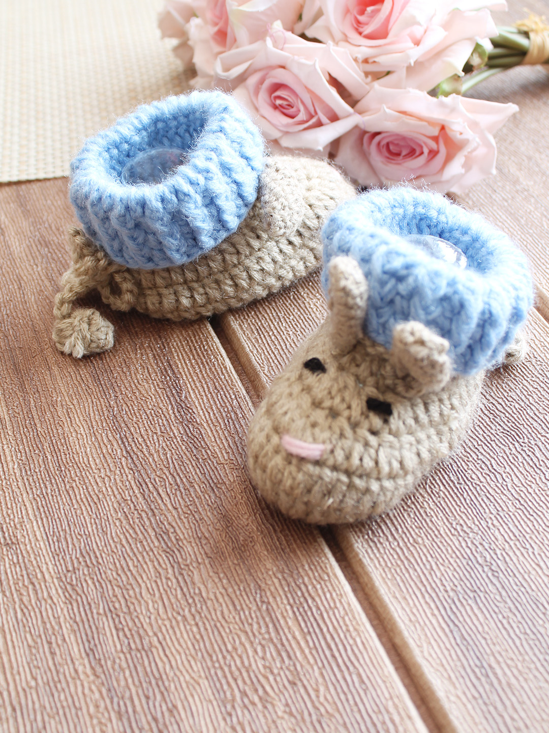 Woonie Rabbit Design Booties - Beige
