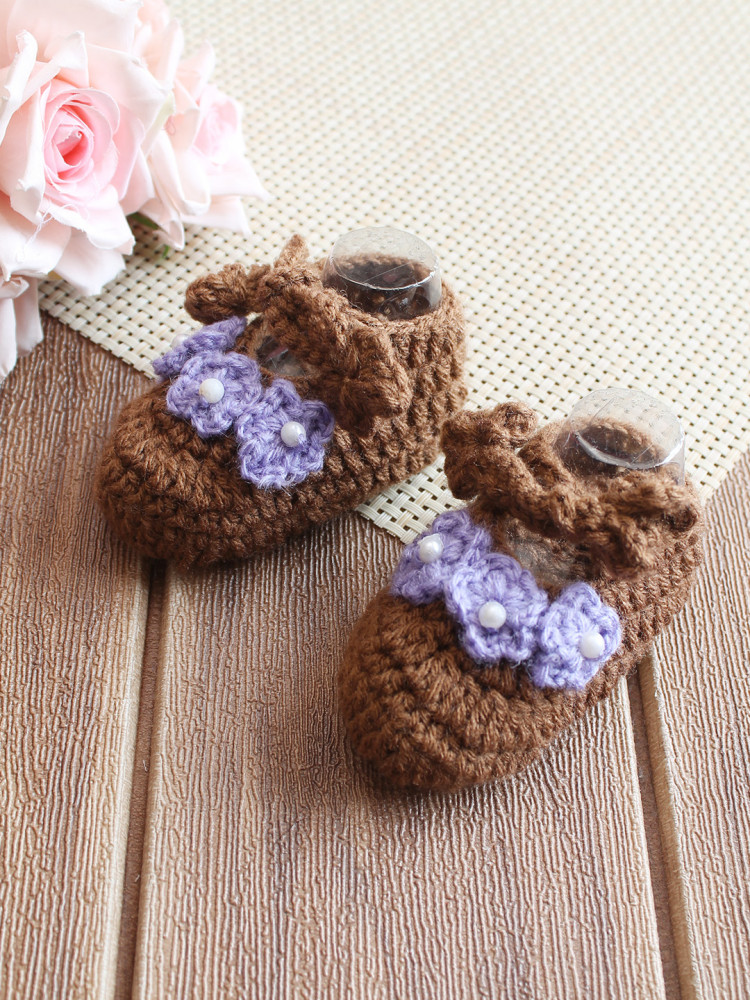 Image of Woonie Floral Applique Booties - Brown