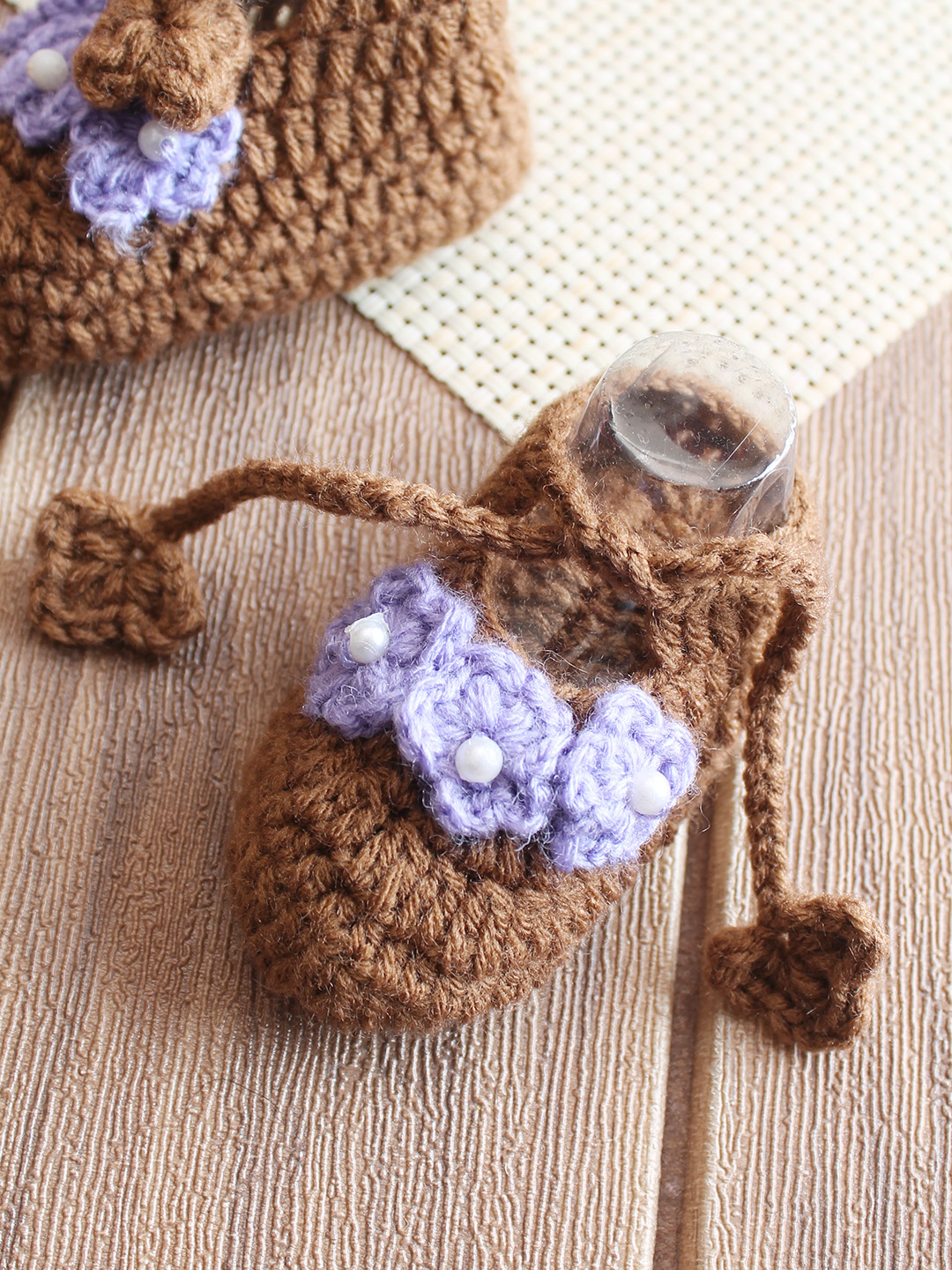 Woonie Floral Applique Booties - Brown