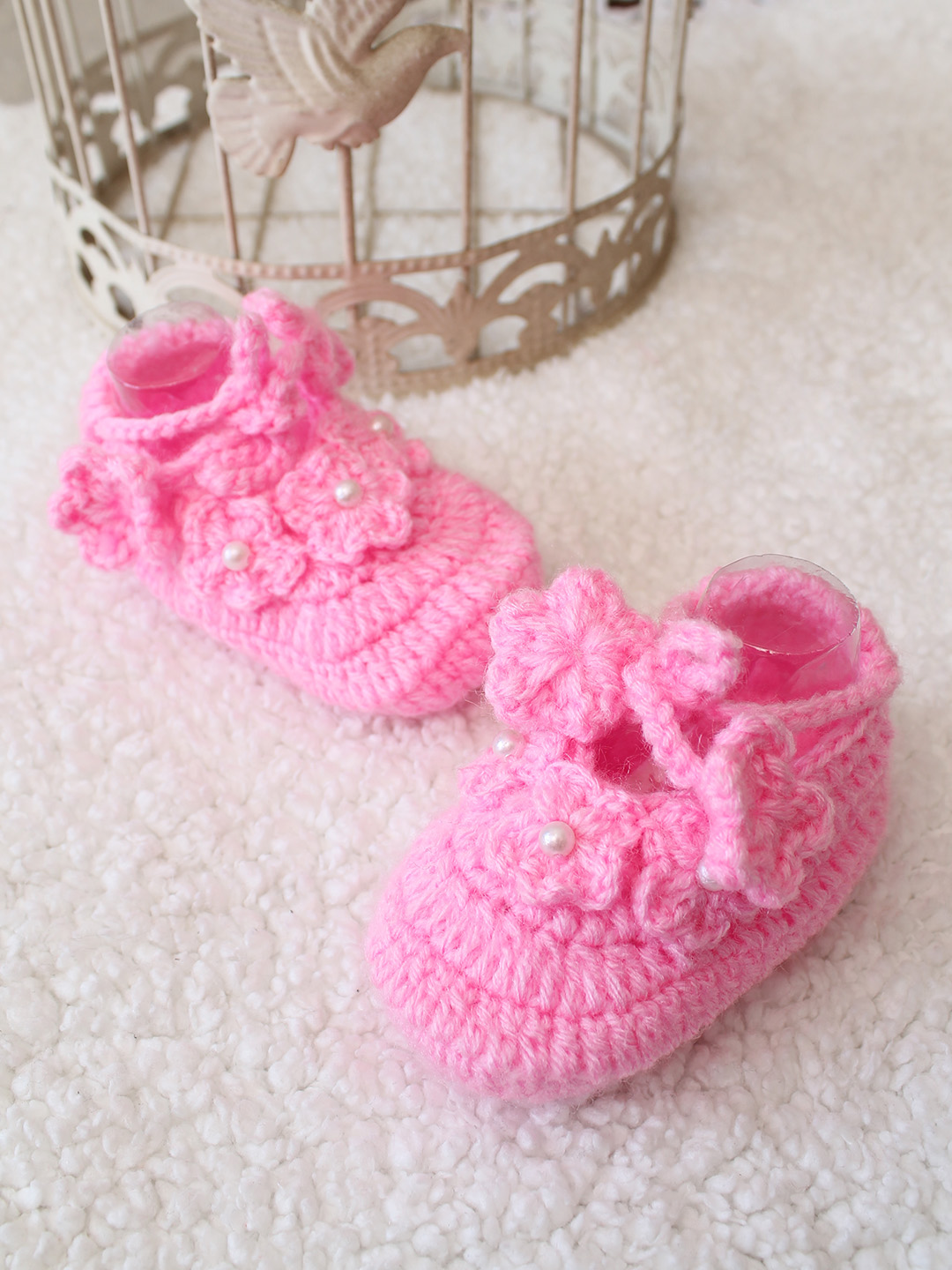 Woonie Floral Applique Booties - Pink