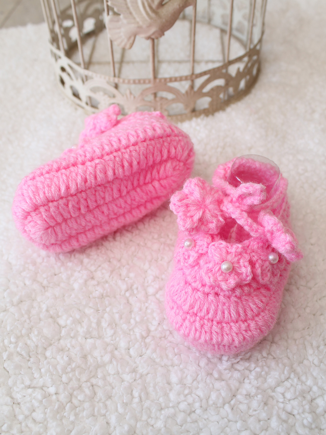 Woonie Floral Applique Booties - Pink