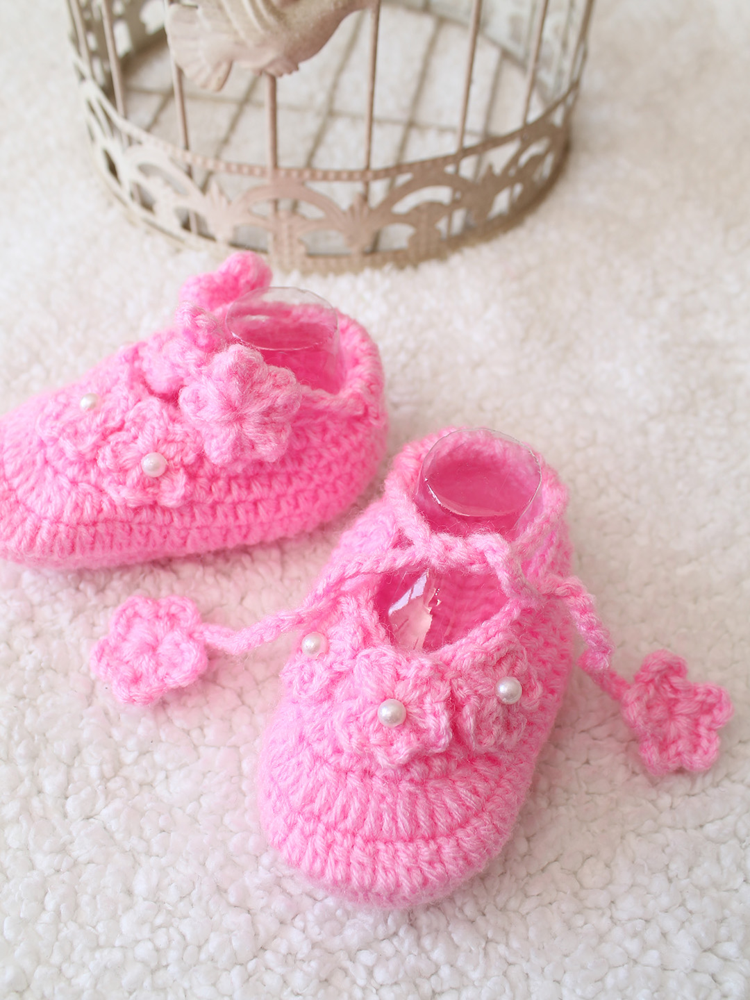 Woonie Floral Applique Booties - Pink