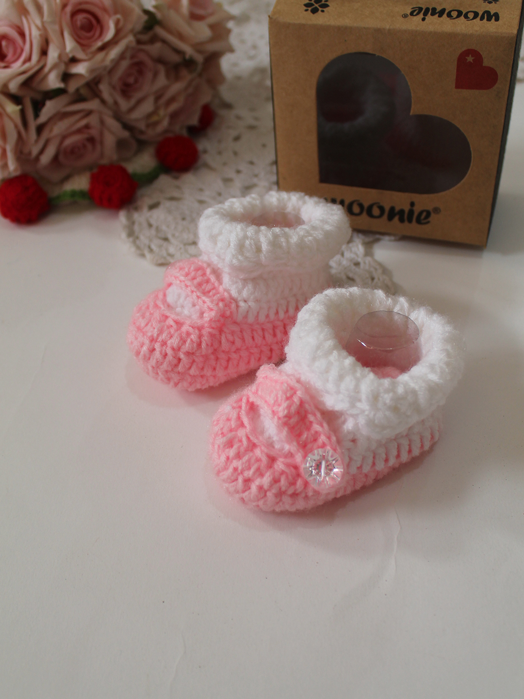 Woonie Handmade Crochet Textured Booties - Pink