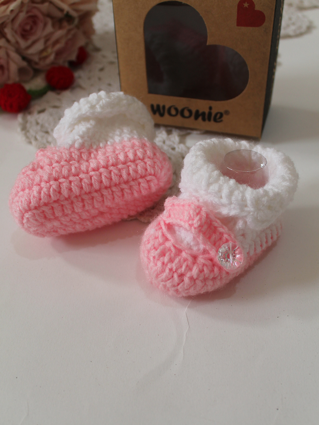 Woonie Handmade Crochet Textured Booties - Pink