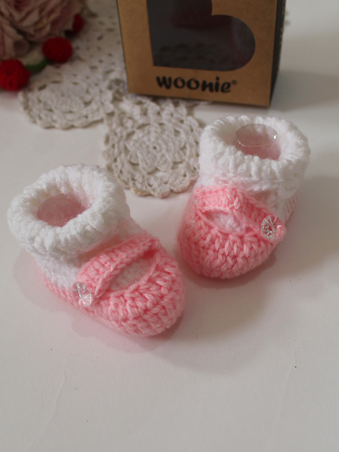 Woonie Handmade Crochet Textured Booties - Pink