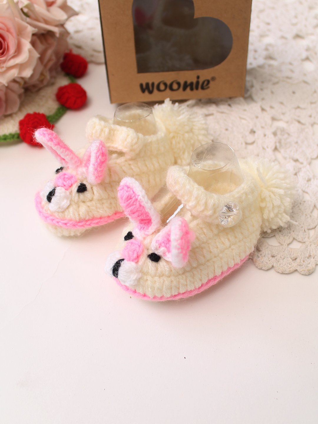 Woonie Handmade Crochet Bunny Designed Booties - Cream