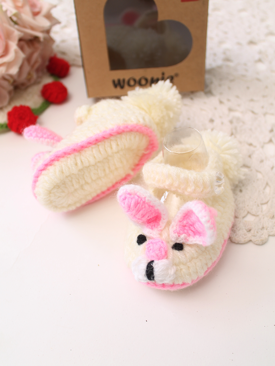 Woonie Handmade Crochet Bunny Designed Booties - Cream