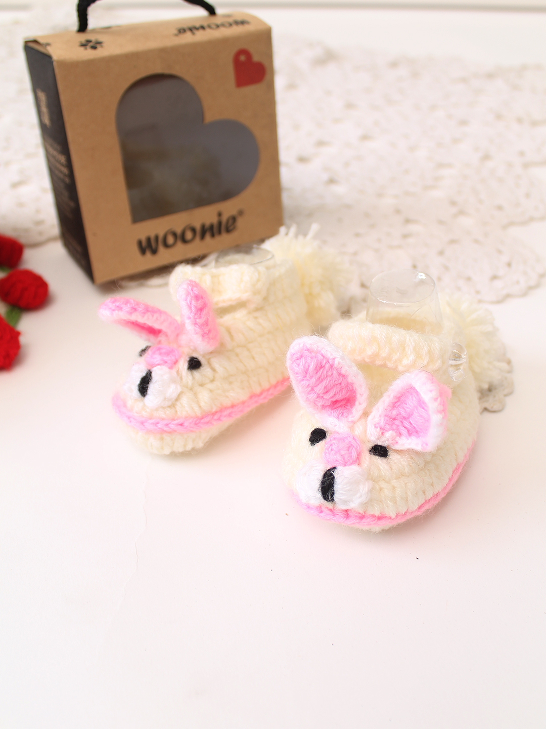 Woonie Handmade Crochet Bunny Designed Booties - Cream
