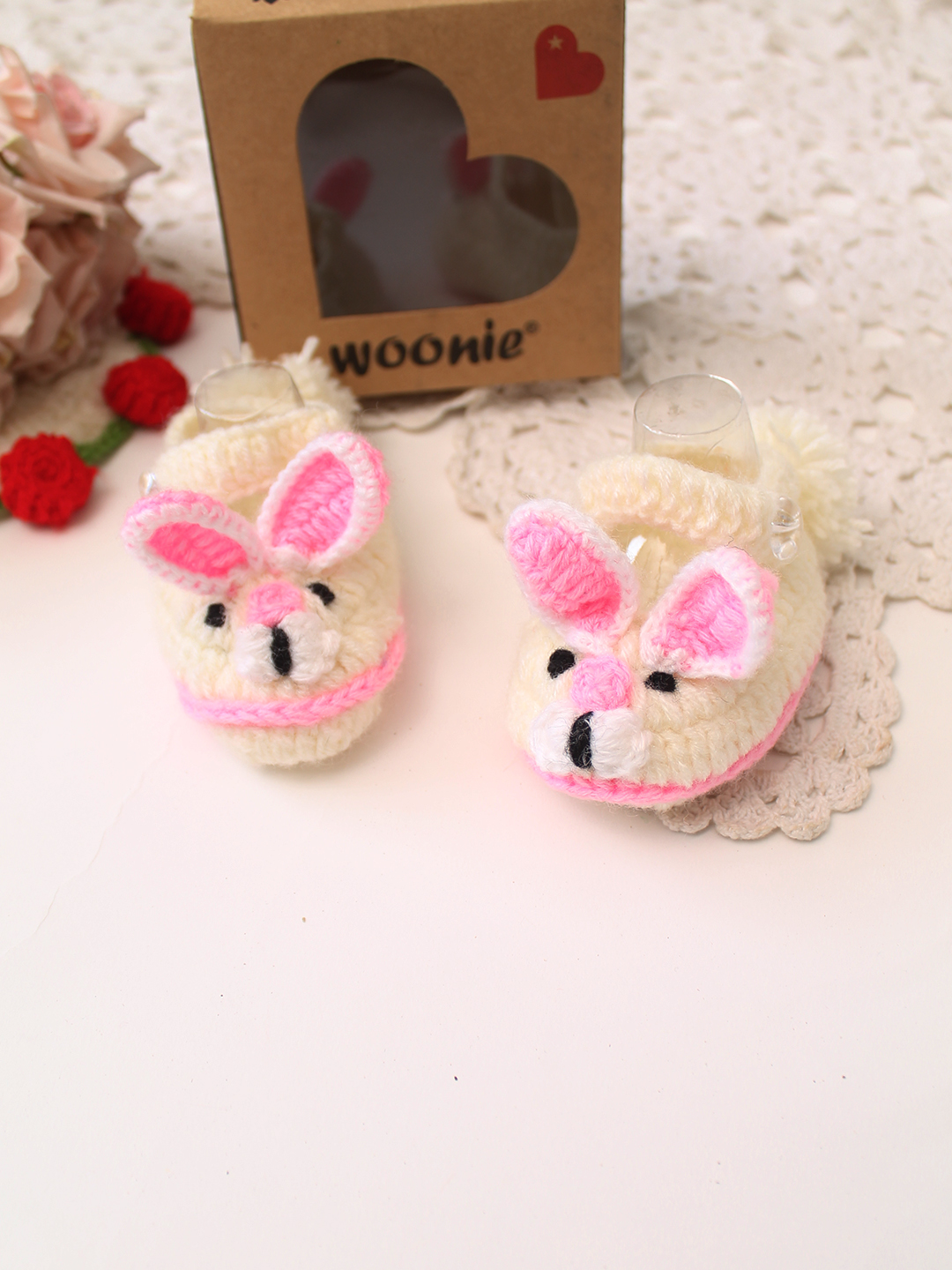 Woonie Handmade Crochet Bunny Designed Booties - Cream