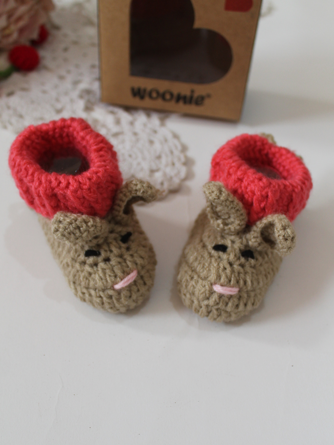 Woonie Handmade Crochet Bunny Designed Booties - Beige