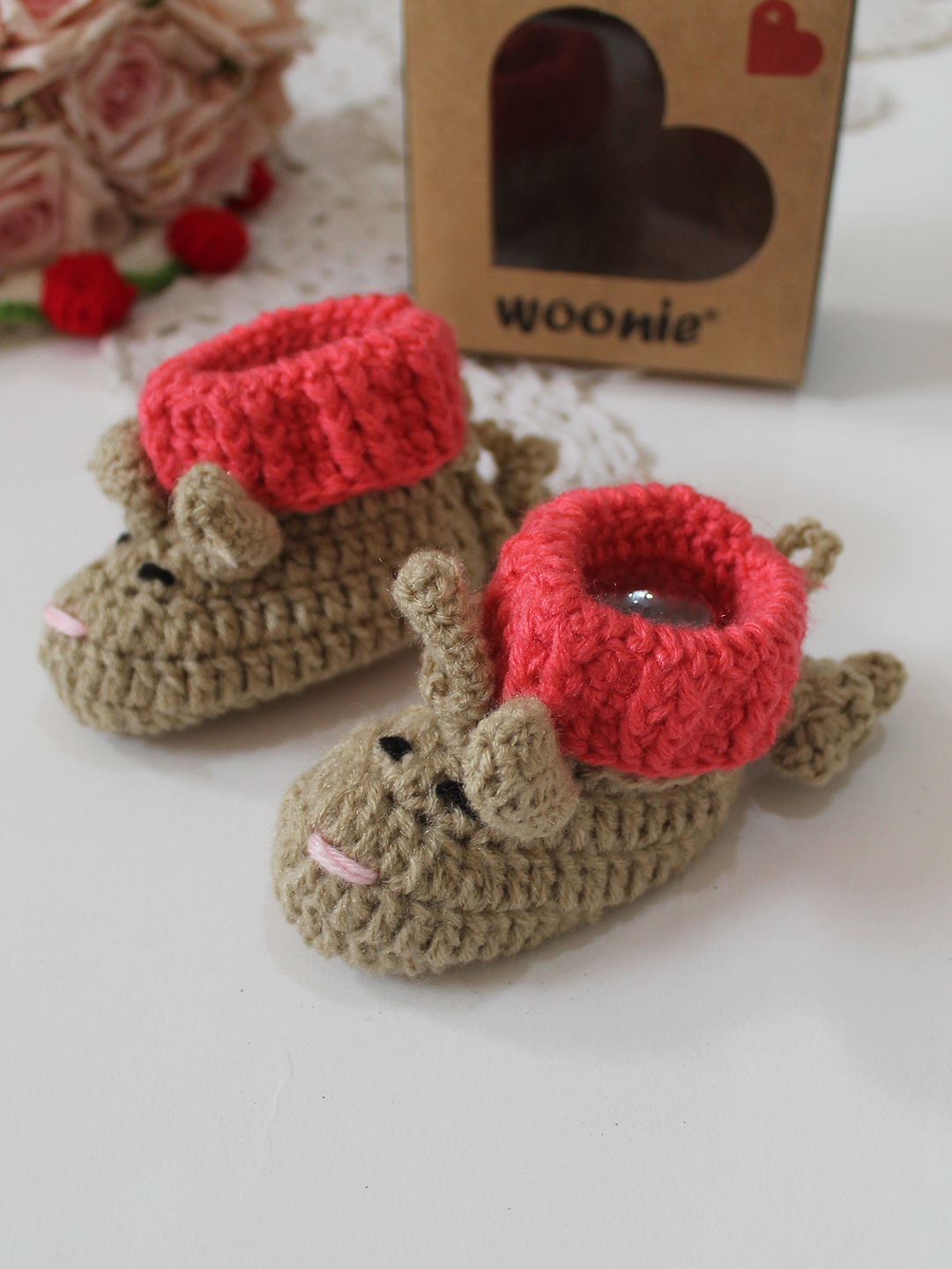 Woonie Handmade Crochet Bunny Designed Booties - Beige