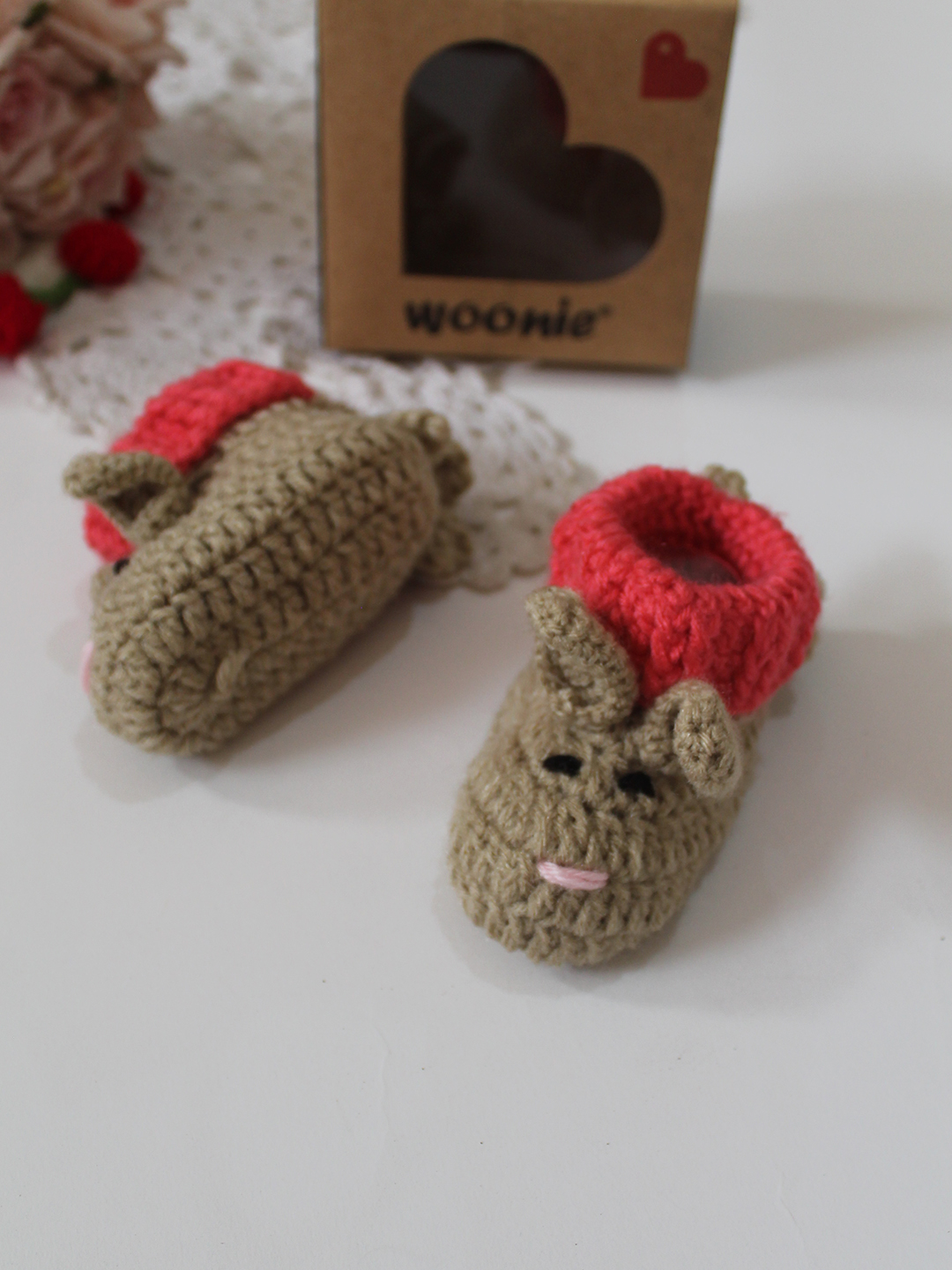Woonie Handmade Crochet Bunny Designed Booties - Beige
