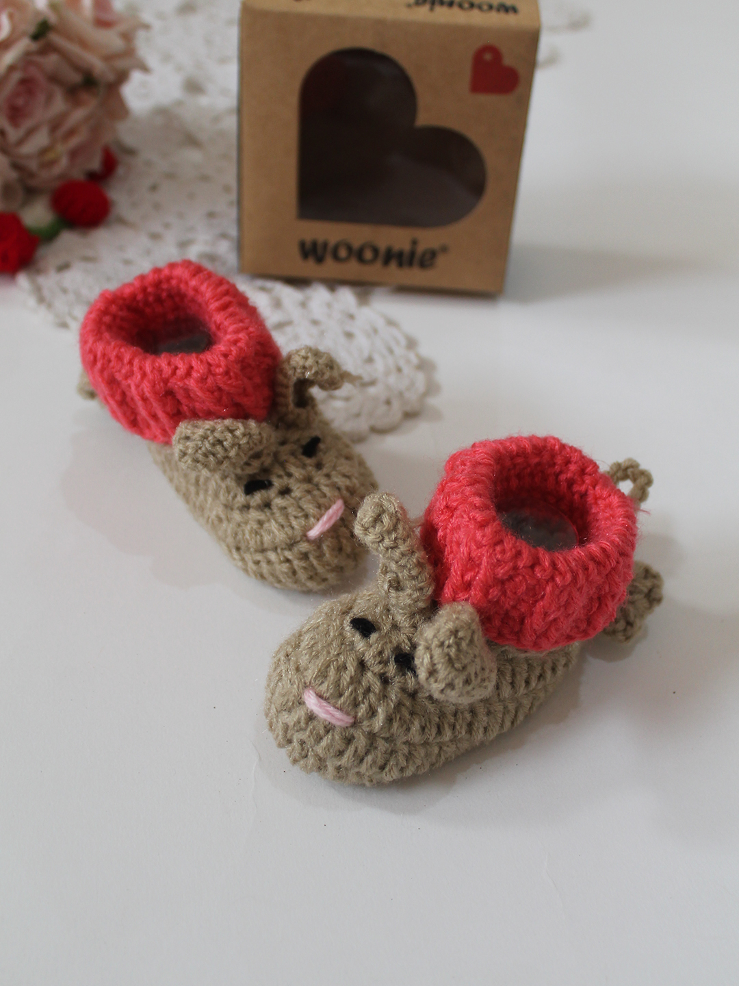 Woonie Handmade Crochet Bunny Designed Booties - Beige