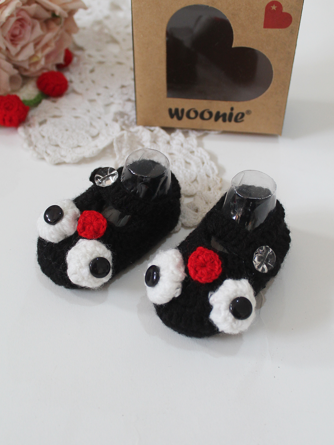 Woonie Handmade Crochet Owl Designed Booties - Black
