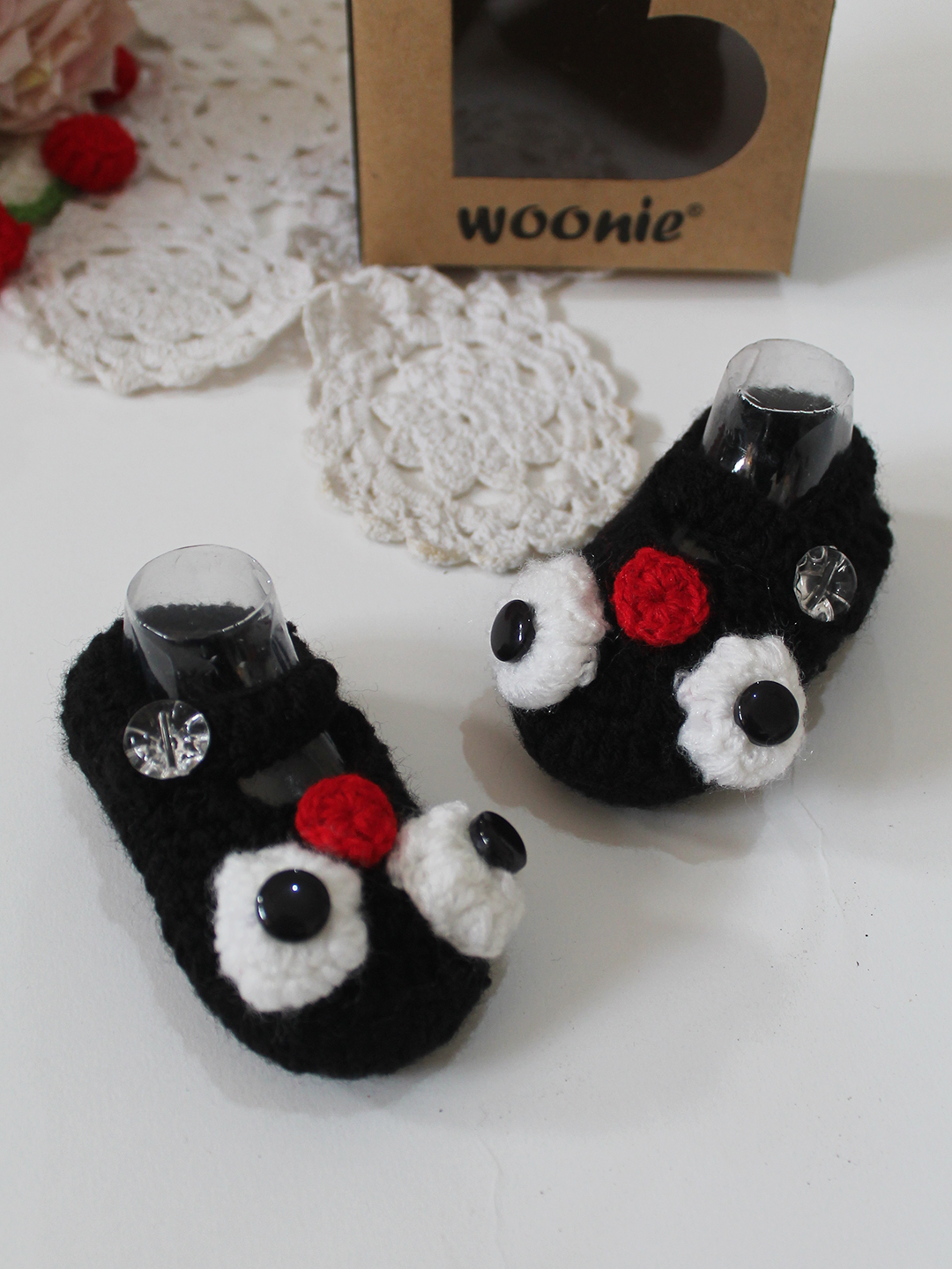 Woonie Handmade Crochet Owl Designed Booties - Black