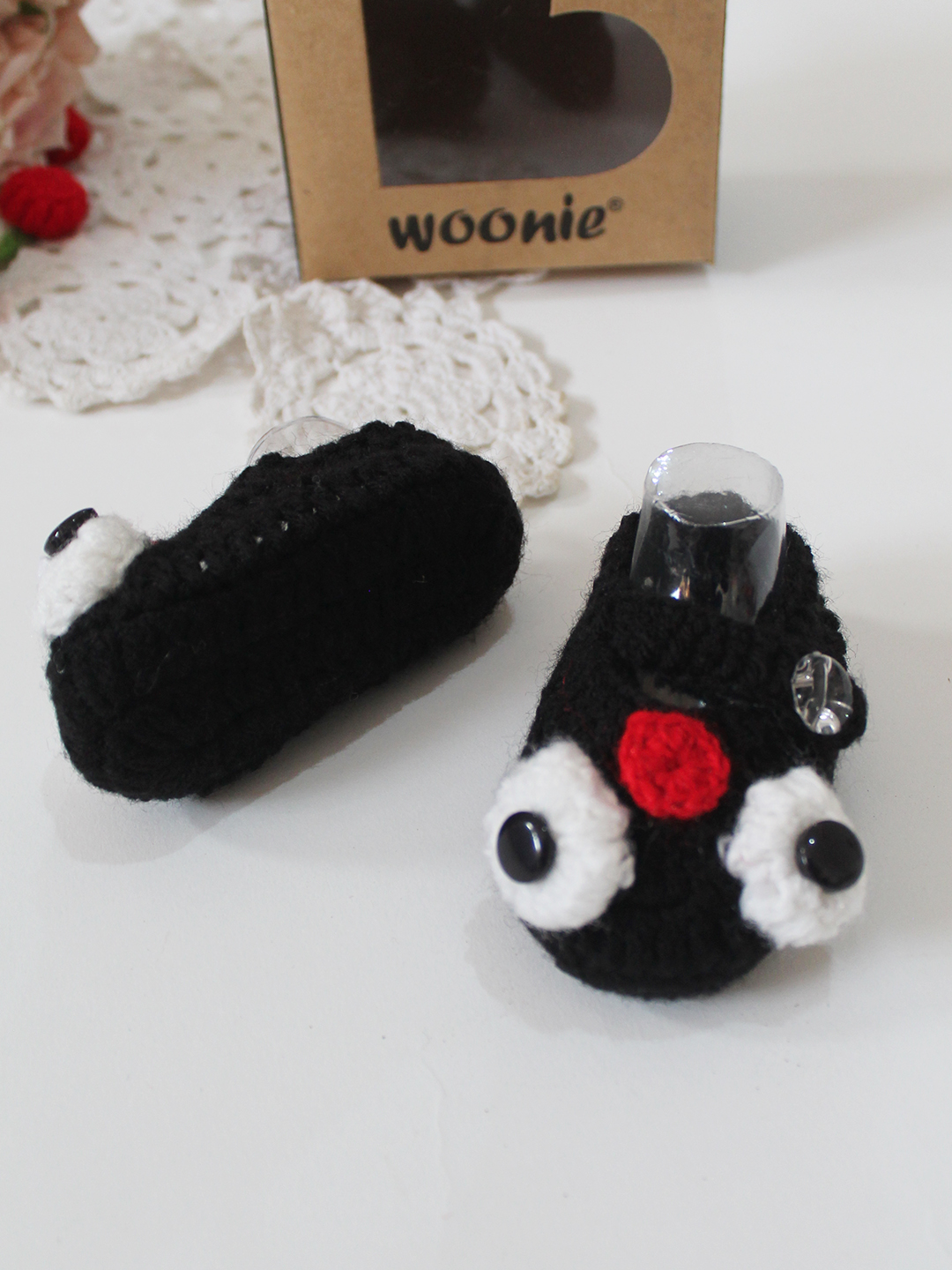 Woonie Handmade Crochet Owl Designed Booties - Black