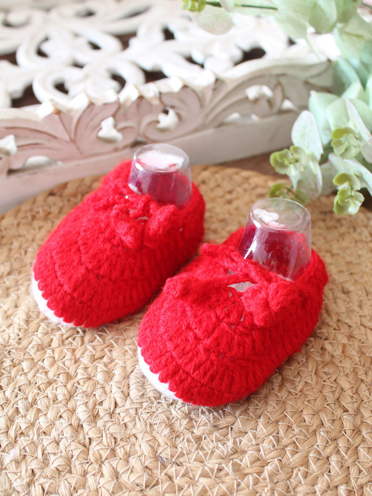 Image of Woonie Crochet Self Design Booties - Red