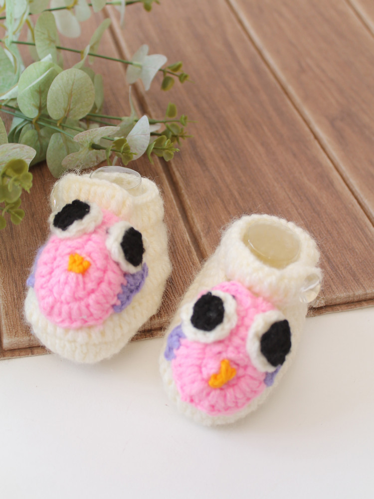 Image of Woonie Crochet Owl Designed Booties - Cream