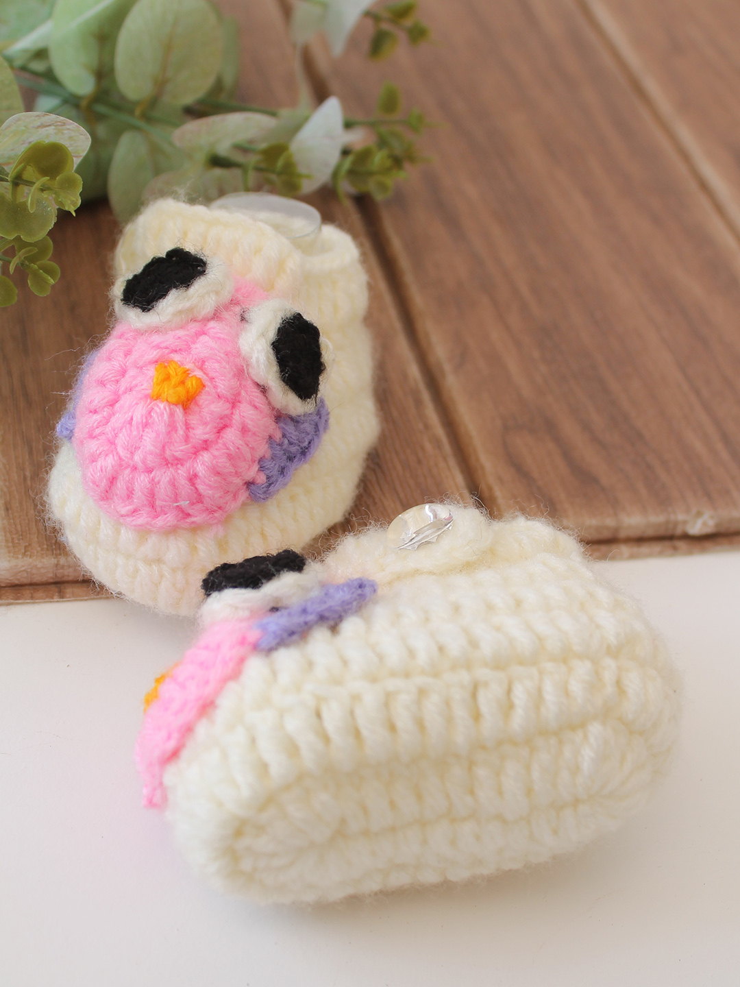 Woonie Crochet Owl Designed Booties - Cream