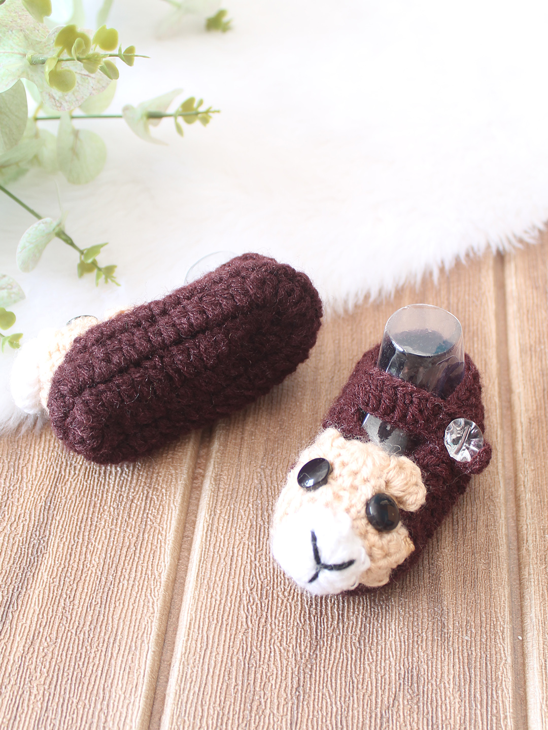 Woonie Crochet Teddy Bear Designed Booties - Brown