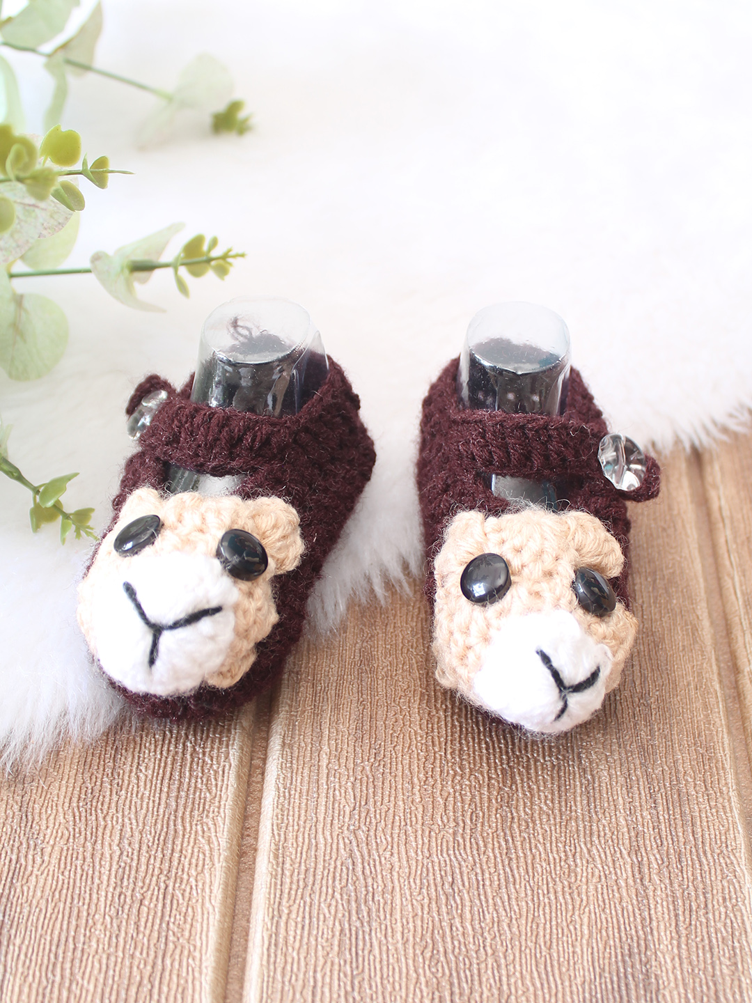 Woonie Crochet Teddy Bear Designed Booties - Brown