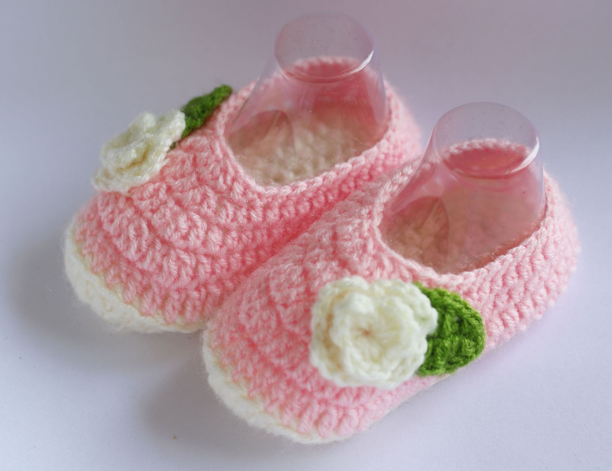 Woonie Pink Floral Handmade Woolen Booties