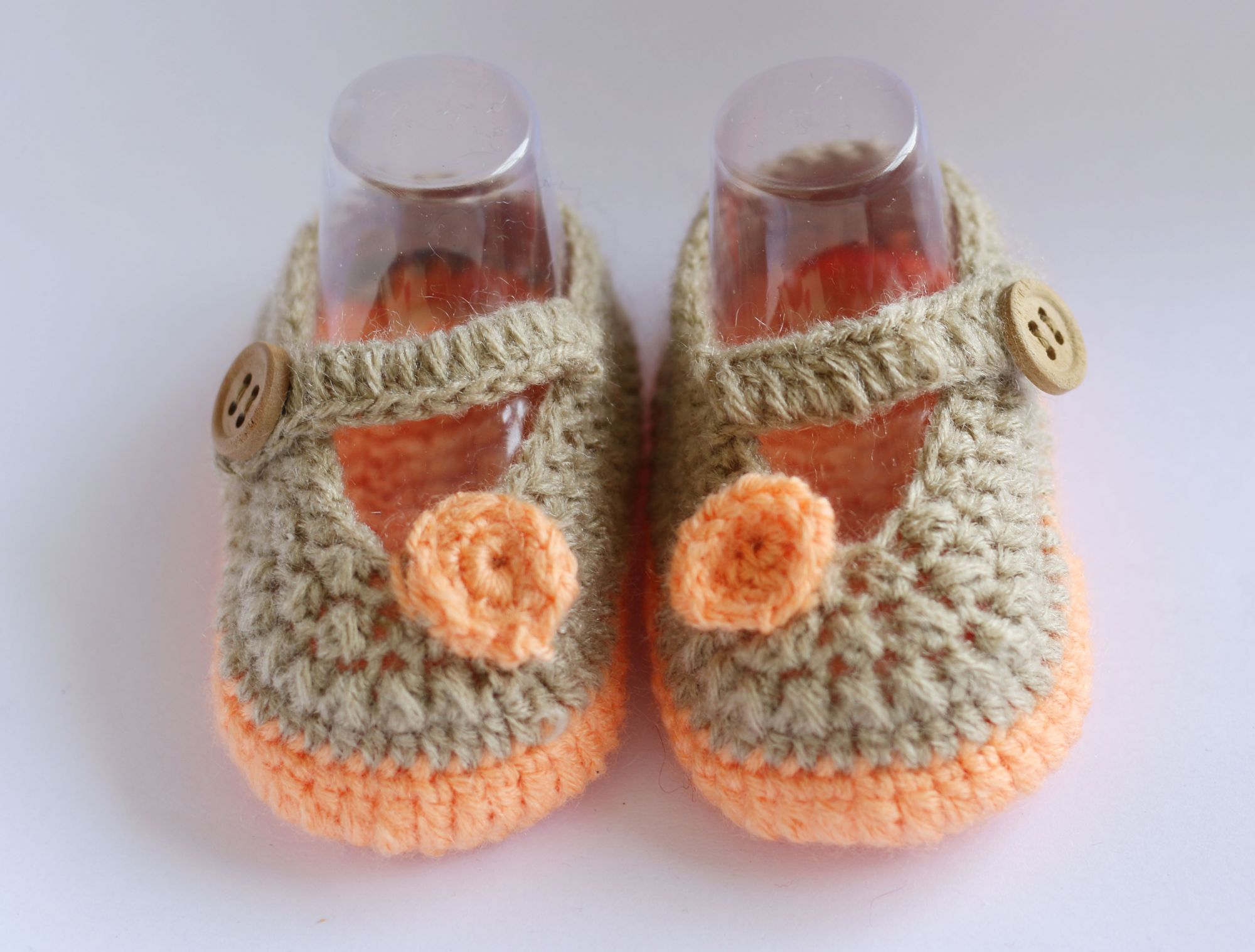 Woonie Beige and Orange Handmade Woolen Booties