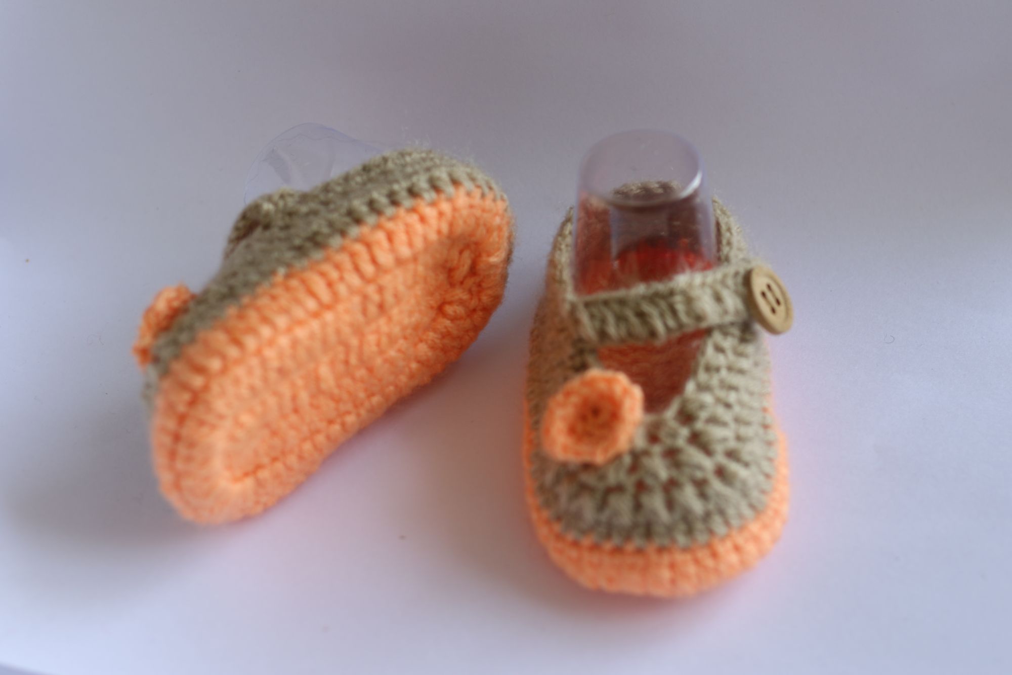 Woonie Beige and Orange Handmade Woolen Booties