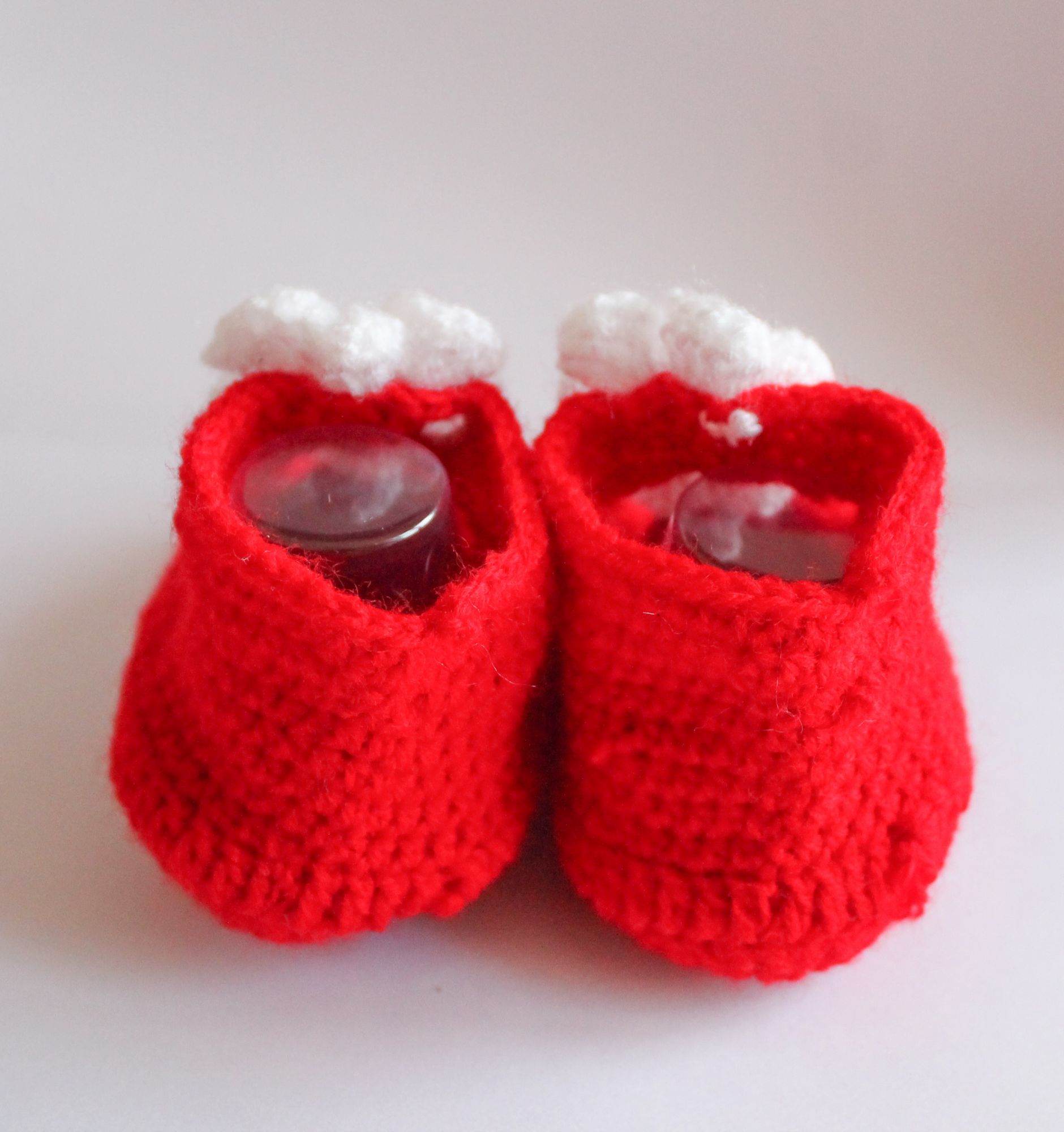 Woonie Red Flower Applique Handmade Woolen Booties for Kids