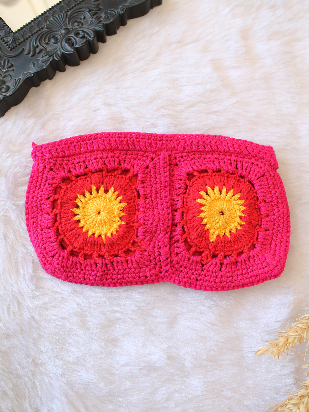 Woonie Floral Crochet Designed Bag - Red