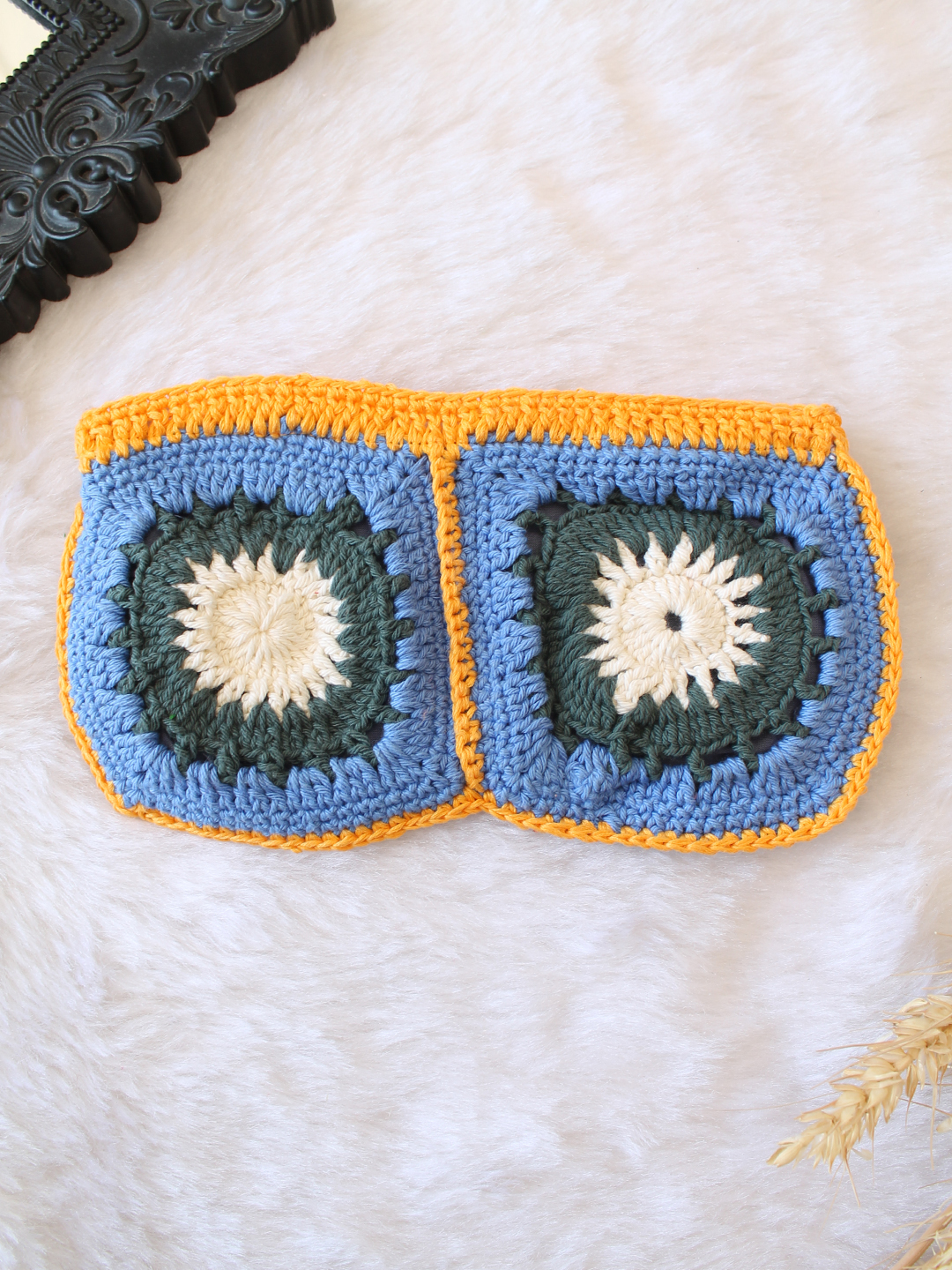 Woonie Floral Crochet Designed Bag - Blue