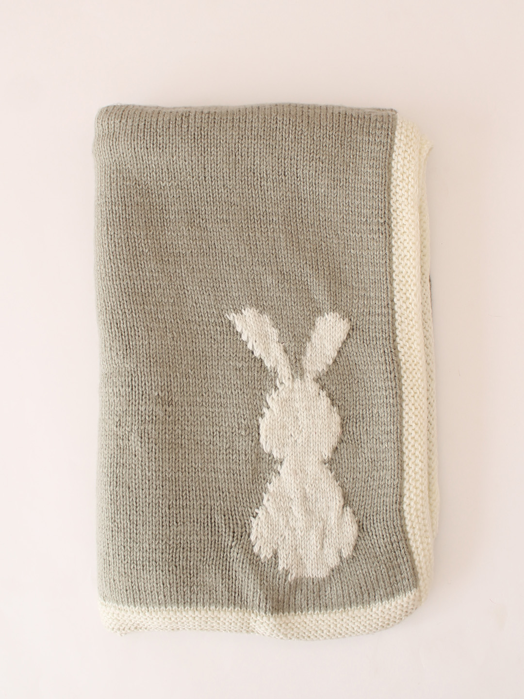 Woonie Handknitted Rabbit Design Blanket - Grey