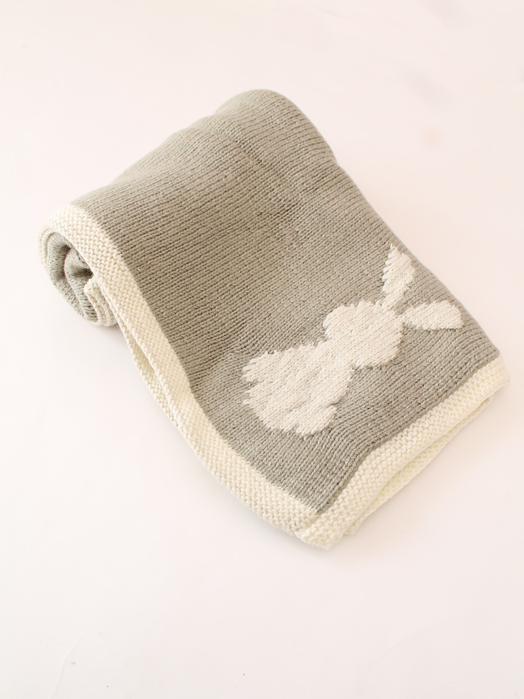 Woonie Handknitted Rabbit Design Blanket - Grey