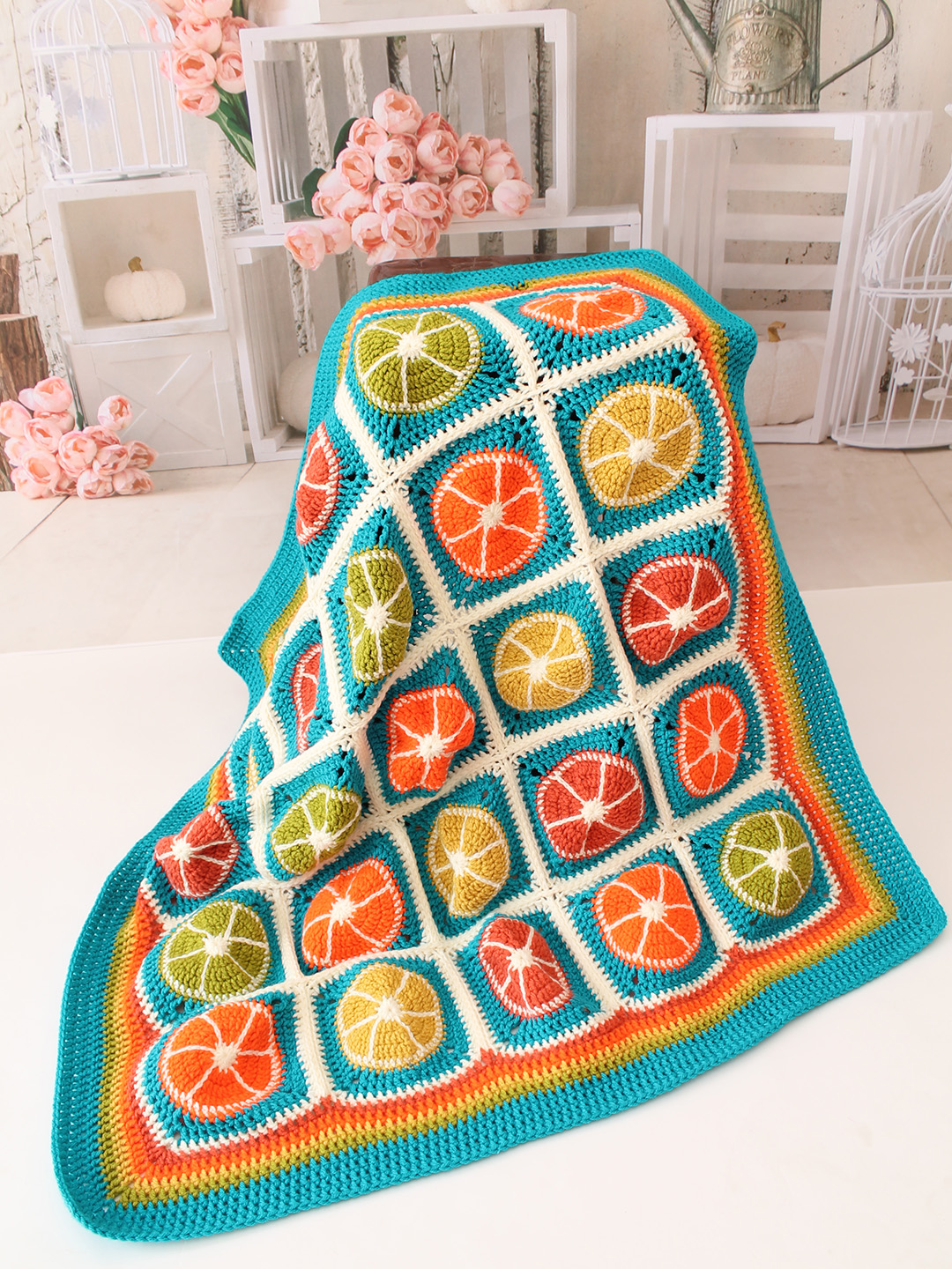 Woonie Handmade Orange and Lemon Fruit Blanket - Multi