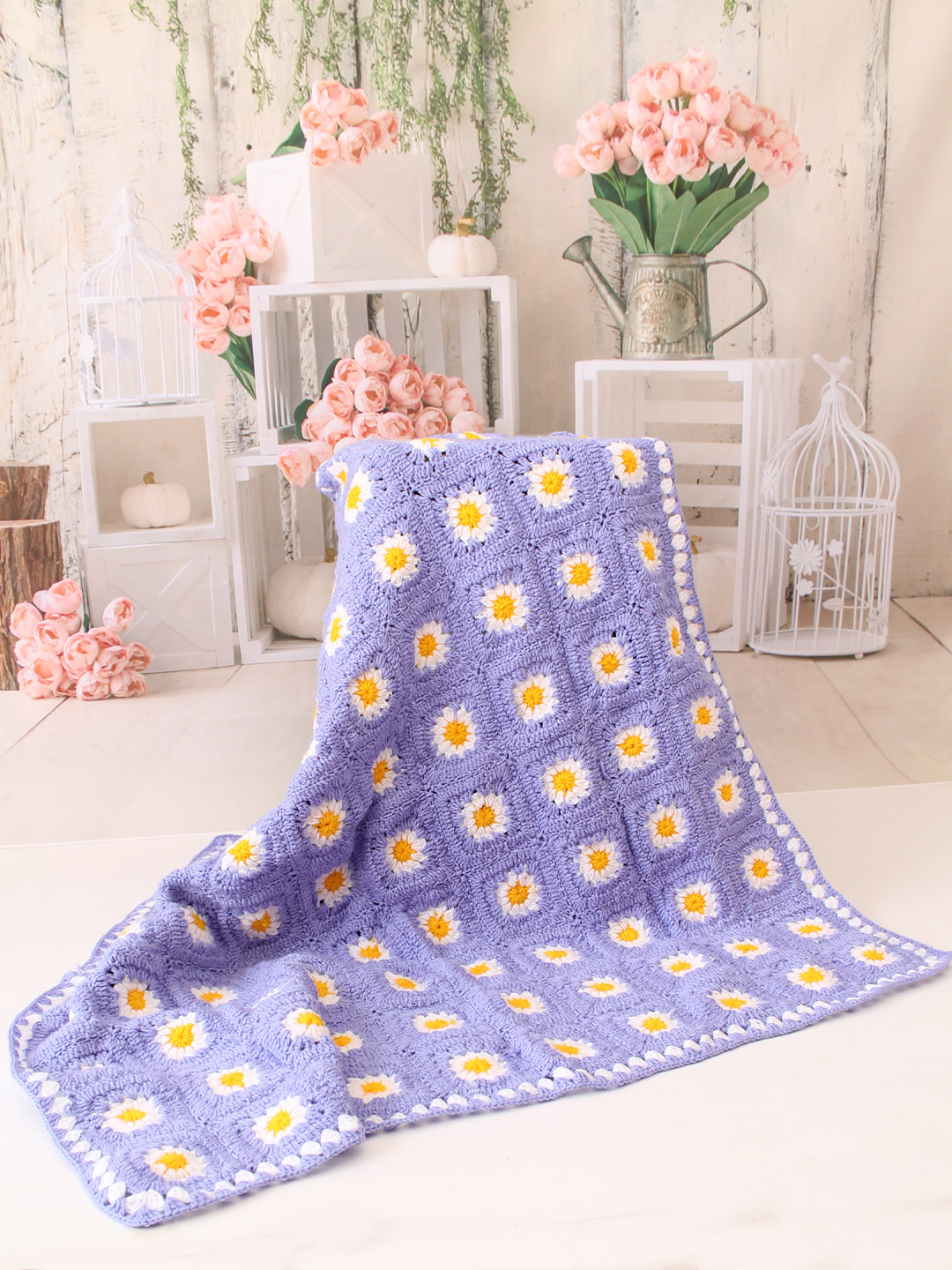 Woonie Handmade Granny Square Crib Blanket - Purple